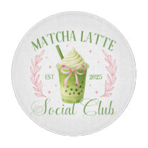 Matcha Latte Social Club Glass Round Cutboard