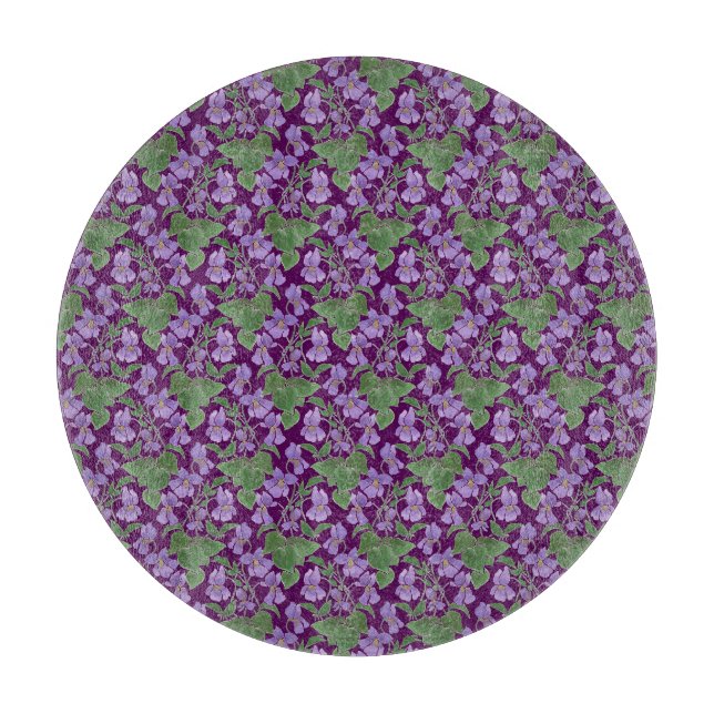 Planche À Découper Mauve Violets Floral Pattern Verre Découpe (Devant)