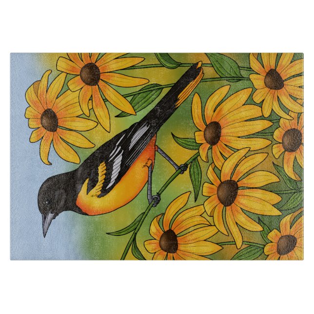 Planche À Découper MD State Bird Oriole & Black eyed Susan Flower (Devant)