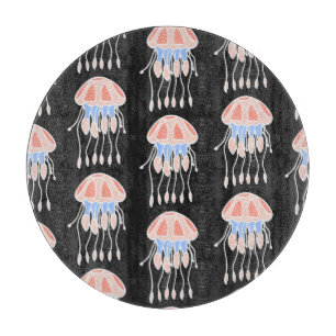 Planche À Découper Méduse peinte à la main, motif vintage vibrant.