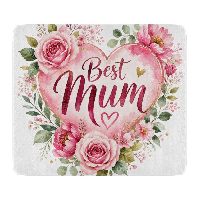 Planche À Découper Meilleure Maman Aquarelle Fleur de Coeur Design (Devant)