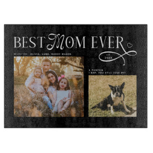 Planche À Découper Meilleure Maman Chien Photos de Famille Cœur Fête