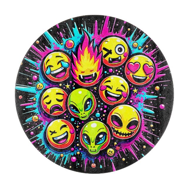 Planche À Découper Mélange d'Emoji Néon Funky (Devant)