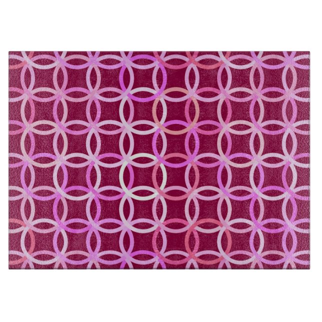 Planche À Découper Mi-siècle Cercles modernes, prune et orchidée rose (Devant)