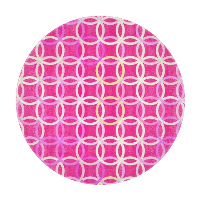 Planche À Découper Mi-siècle Cercles modernes, rose fuchsia et crème (Devant)