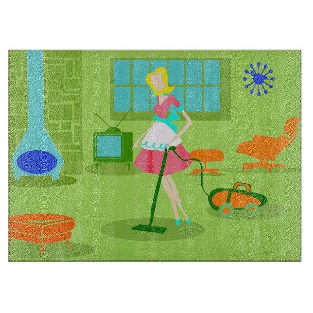 Planche À Découper Mi-Siècle Moderne Rétro Femme de ménage (Devant)