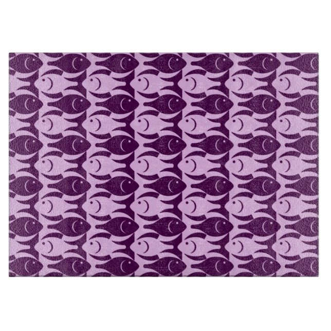 Planche À Découper Mi-siècle Poisson moderne, orchidée et violet (Devant)