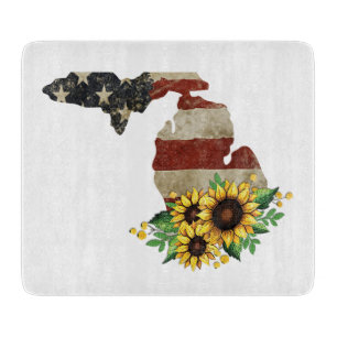 Planche À Découper Michigan State Map US Drapeau Tournesol verre