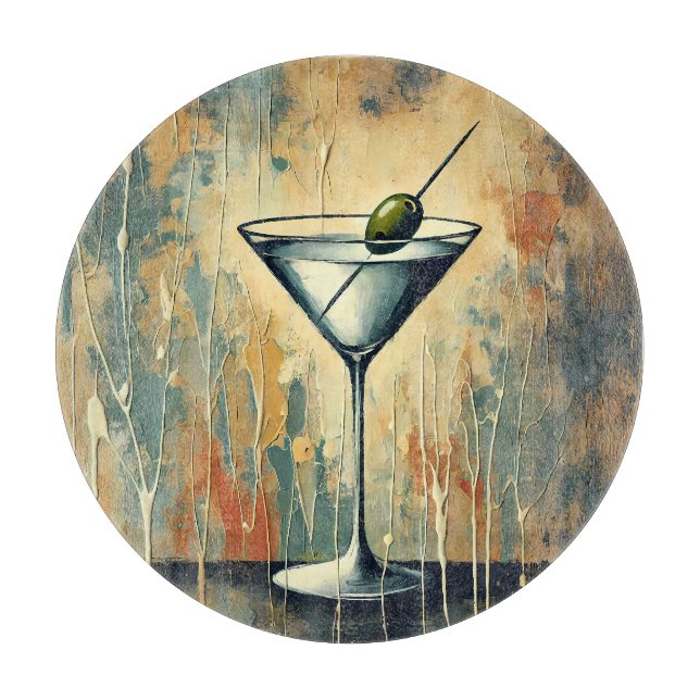 Planche À Découper Mid Century Mixed Media Martini Art (Devant)