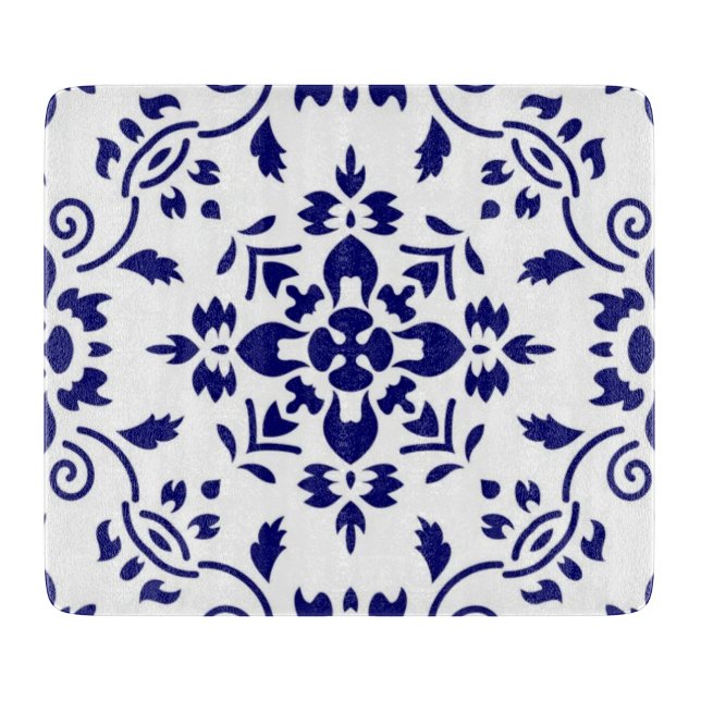 Planche À Découper Midnight Bloom Classic Blue Floral Mosaic (Devant)