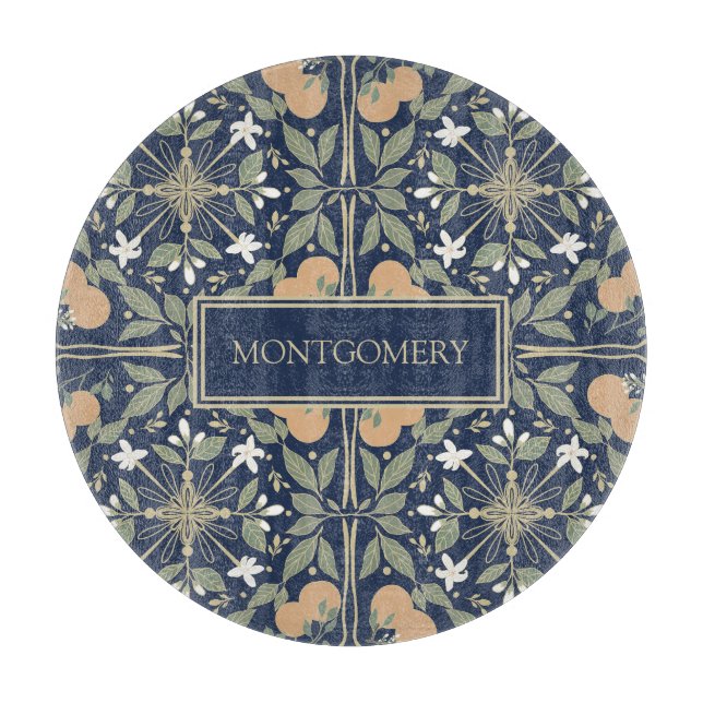 Planche À Découper Midnight Blue Orange Blossoms Pattern (Devant)