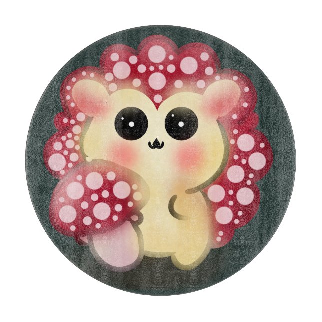 Planche À Découper Mignon Art Kawaii de Champignon Rouge Hérisson (Devant)