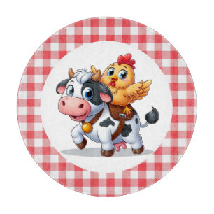 Planche À Découper mignon vache/poulet caricature