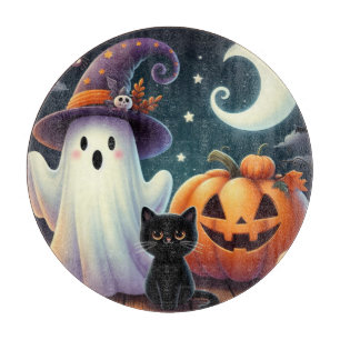 Planche À Découper Mignonne, citrouille d'Halloween, chat & fantôme