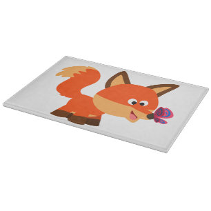 Planche à découper mignonne de Fox et de papillon