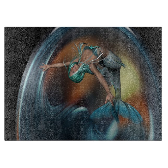 Planche À Découper Mignonne Sirène Baignade Joyeuse (Devant)