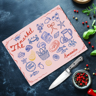 Planche À Découper Mignons gribouillis de marché aux poissons rouges