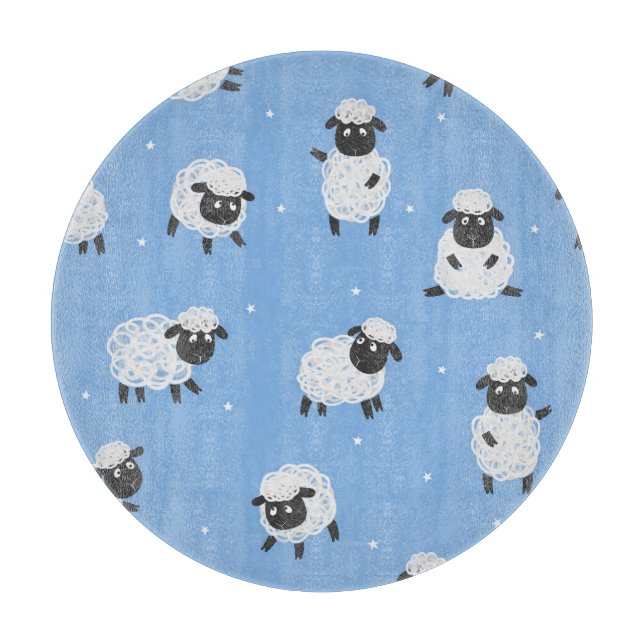 Planche À Découper Mignons moutons blancs : agneaux vintages. (Devant)