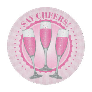 Planche À Découper Mimosa Champagne Rose Verres Coupe