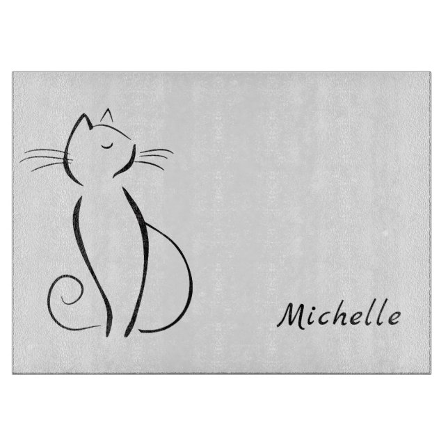 Planche À Découper Mini chat noir sur blanc nom d'ajout (Devant)