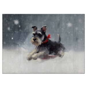Planche À Découper Miniature Schnauzer Noël neige hiver
