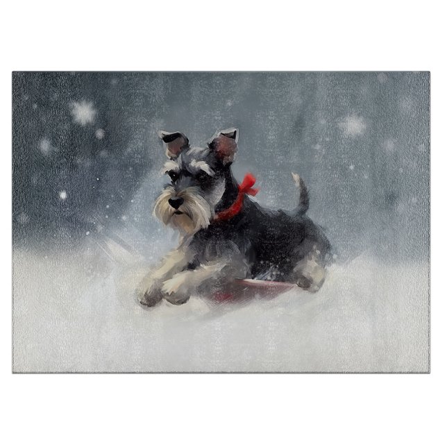Planche À Découper Miniature Schnauzer Noël neige hiver (Devant)