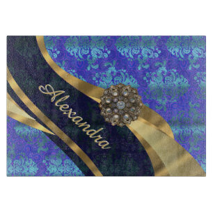 Planche À Découper Modèle bleu personnalisé joli girly damask