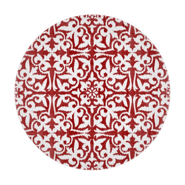 Planche À Découper Modèle damassé Ikat - Rouge foncé et blanc (Devant)
