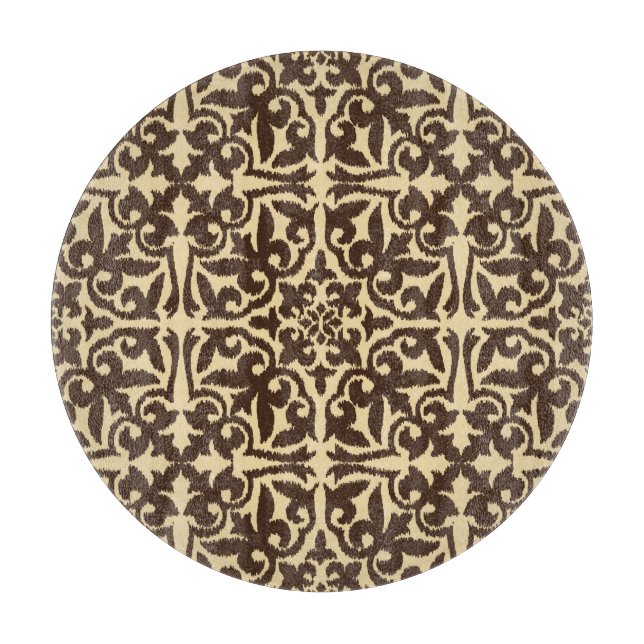 Planche À Découper Modèle de damas Ikat - Chocolat Brown et Tan (Devant)