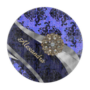 Planche À Découper Modèle personnalisé joli bleu girly damask