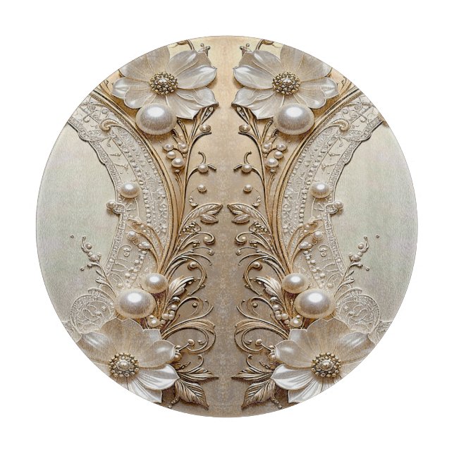 Planche À Découper Modern White Flowers Pearls Cutting Board (Devant)