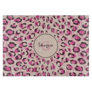 Planche À Découper Moderne chic imprimé motif guépard rose monogramme