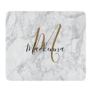 Planche À Découper Moderne Elegant Noir Monogramme Marbre de luxe