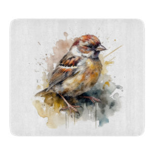 Planche À Découper Moineau Aquarelle Rustique