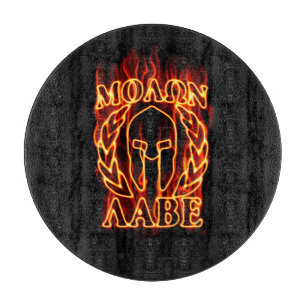 Planche À Découper Molon Labe Laurels guerrier spartiate en feu