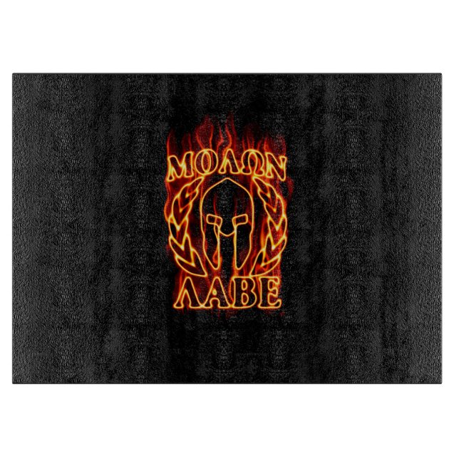 Planche À Découper Molon Labe Laurels guerrier spartiate en feu (Devant)
