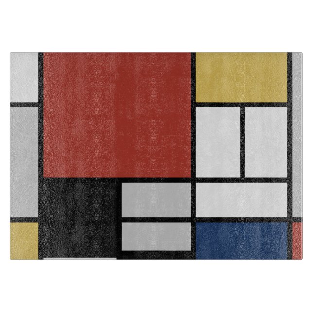Planche À Découper Mondrian Peinture Rouge Plane Jaune Noir Gris Bleu (Devant)