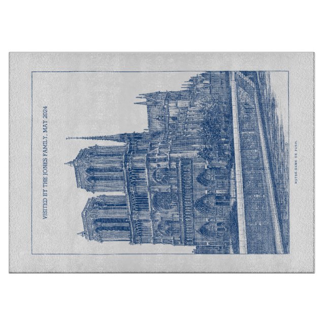 Planche À Découper Monochrome Indigo Blue Retro Notre Dame de Paris (Devant)