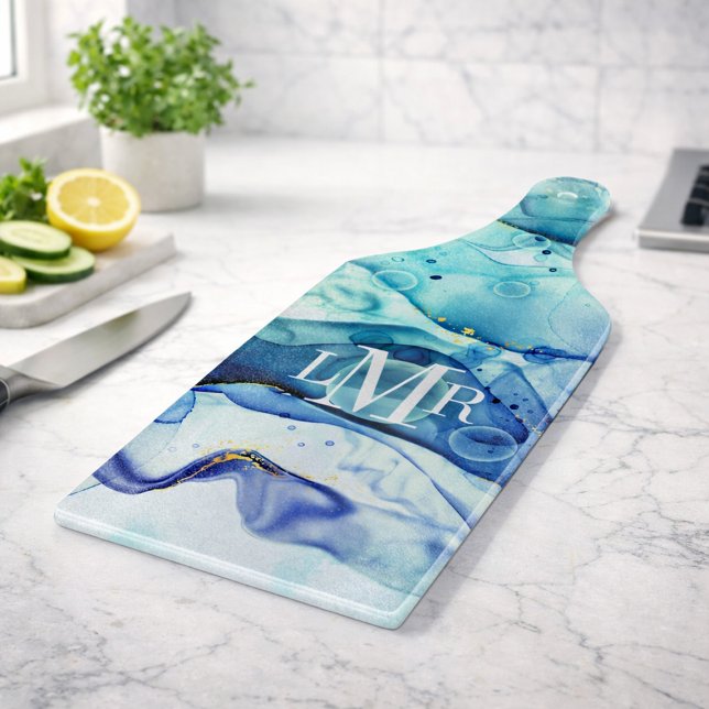 Planche à découper monogramme à encre alcoolique a (Modern Abstract Alcohol Ink Monogram Cutting Board)
