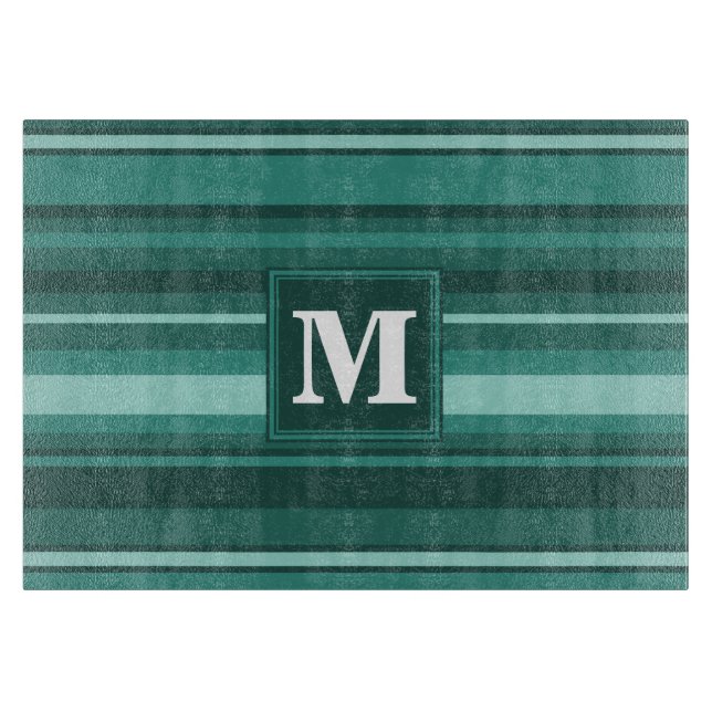 Planche À Découper Monogramme bandes turquoises (Devant)