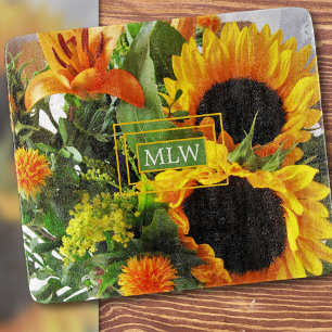 Planche À Découper Monogramme, Beaux Tournesols Imprimer Verre