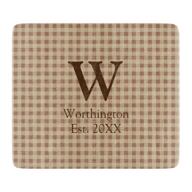 Planche À Découper Monogramme Beige Rouille Plaid Buffalo Campagne (Devant)