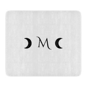 Planche À Découper Monogramme blanc et noir des lunes de croissant mo
