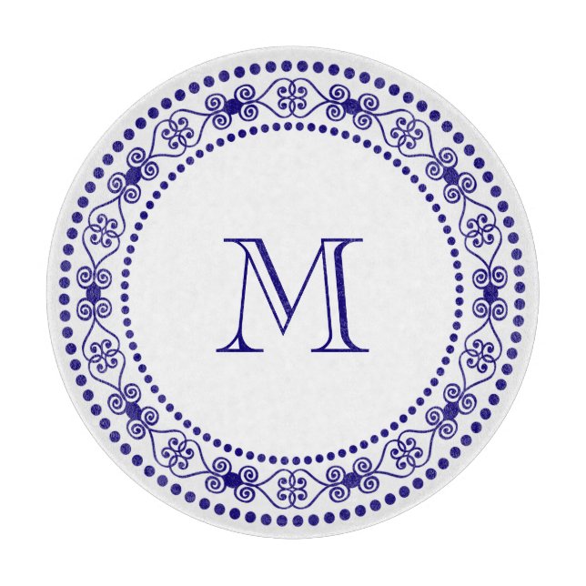 Planche À Découper Monogramme bleu chic du pays (Devant)