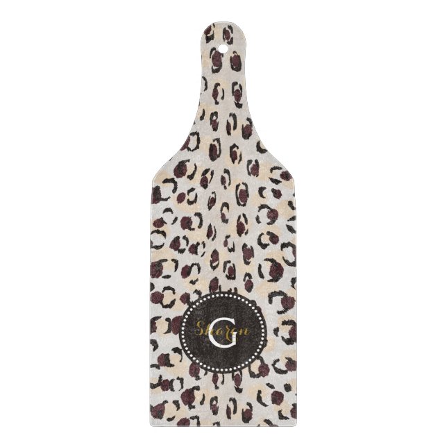 Planche À Découper Monogramme brun chic moderne de motif d'impression (Devant)