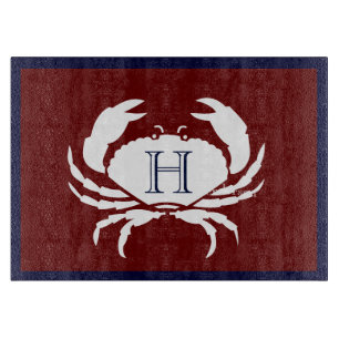 Planche À Découper Monogramme Burgundy Marine Bleu Crabe Blanc Nautiq
