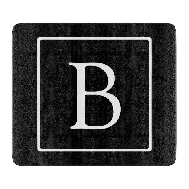 Planche À Découper Monogramme Classique Simple | Noir avec Texte Blan (Devant)
