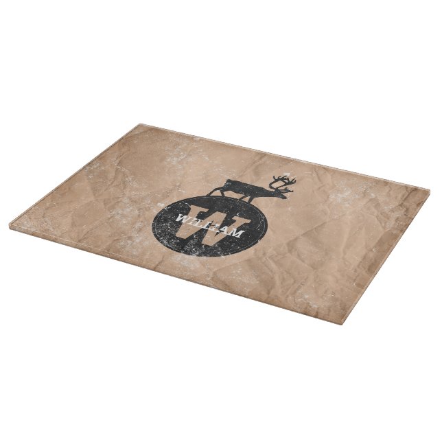 Planche À Découper Monogramme de cerf désorganisé papier Brown rustiq (Coin)