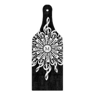 Planche À Découper Monogramme de clé de sol noir et blanc