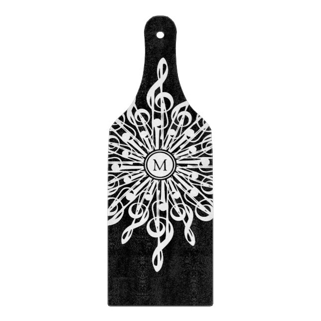 Planche À Découper Monogramme de clé de sol noir et blanc (Devant)